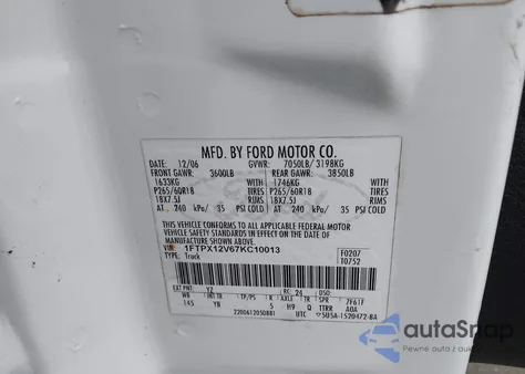 2007 Ford F-150 Lariat/Stx/Xl/Xlt из США, поврежденный, VIN 1FTPX12V67KC10013